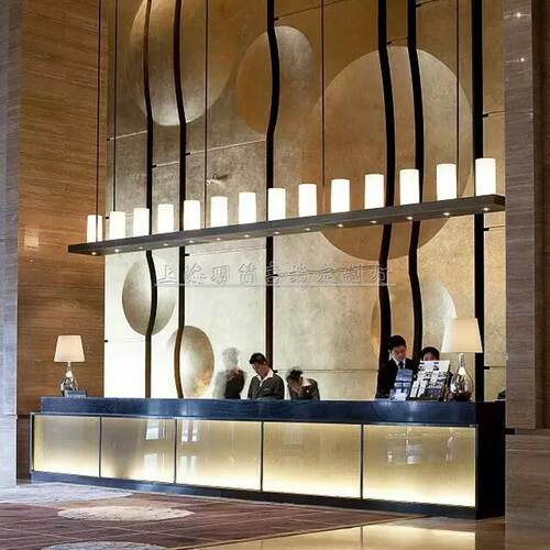 酒店前台吧台长方形铁艺蜡烛玻璃吊灯会所售楼处工程定制中式灯具