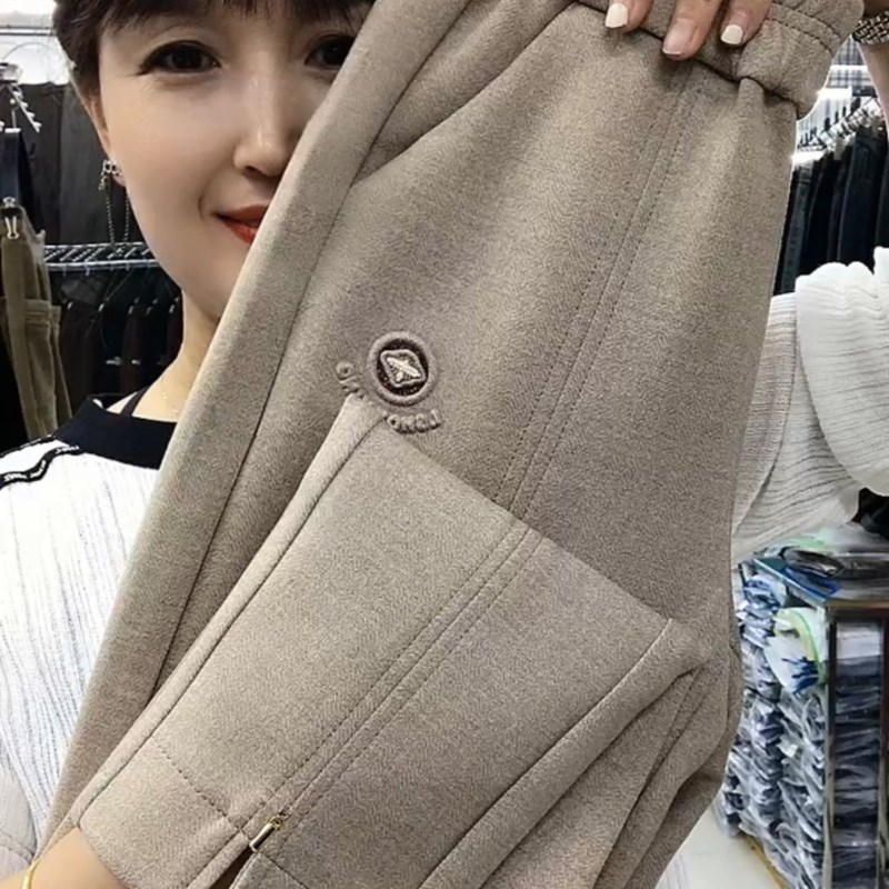 2024秋冬弹力呢子小脚裤裤脚开叉流行休闲裤时尚百搭哈伦裤女裤