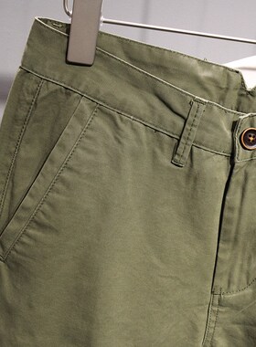 毒类立体剪裁时尚休闲裤男军绿色百搭小脚锥形裤青少年简约九分裤