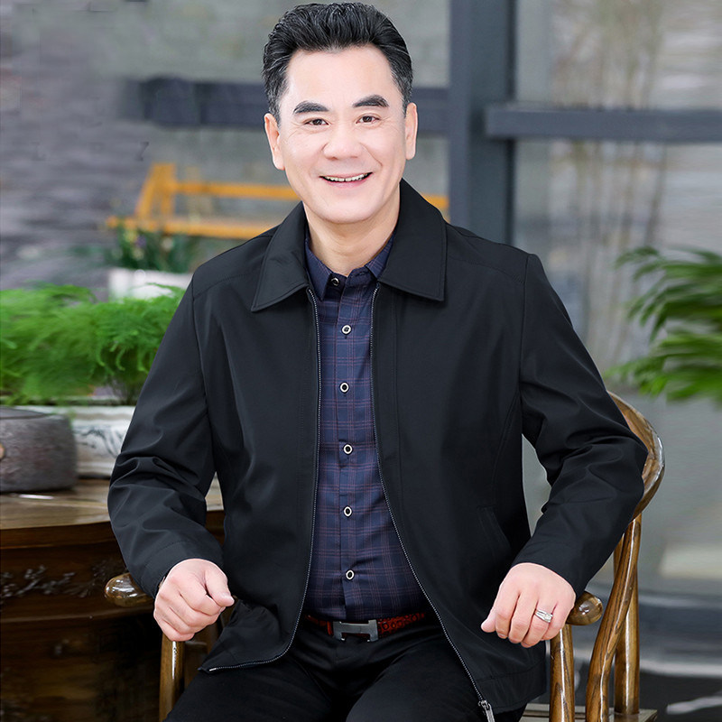 2021中老年外套休闲春款夹克衫薄款上衣男50岁爸爸装翻领爷爷衣服