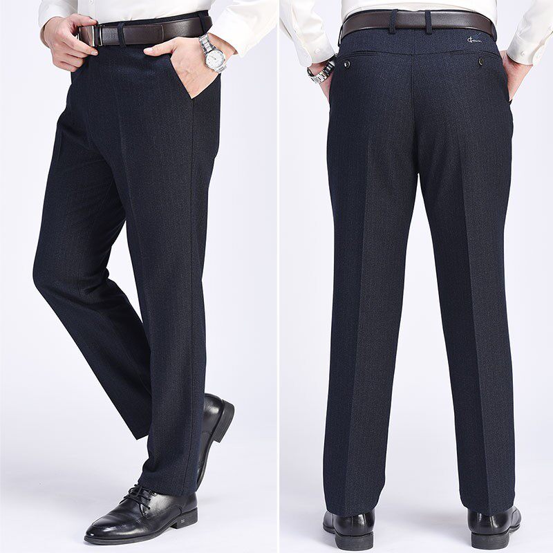 中老年男裤高腰深裆免烫中年休闲裤爸爸装老人西裤冬季加绒加厚款