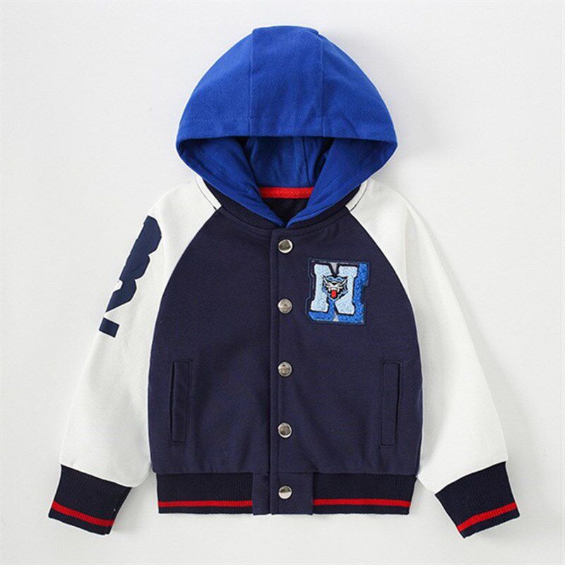 新款童装男童棒球服外套儿童春秋薄款毛圈开衫宝宝洋派卫衣连帽衫