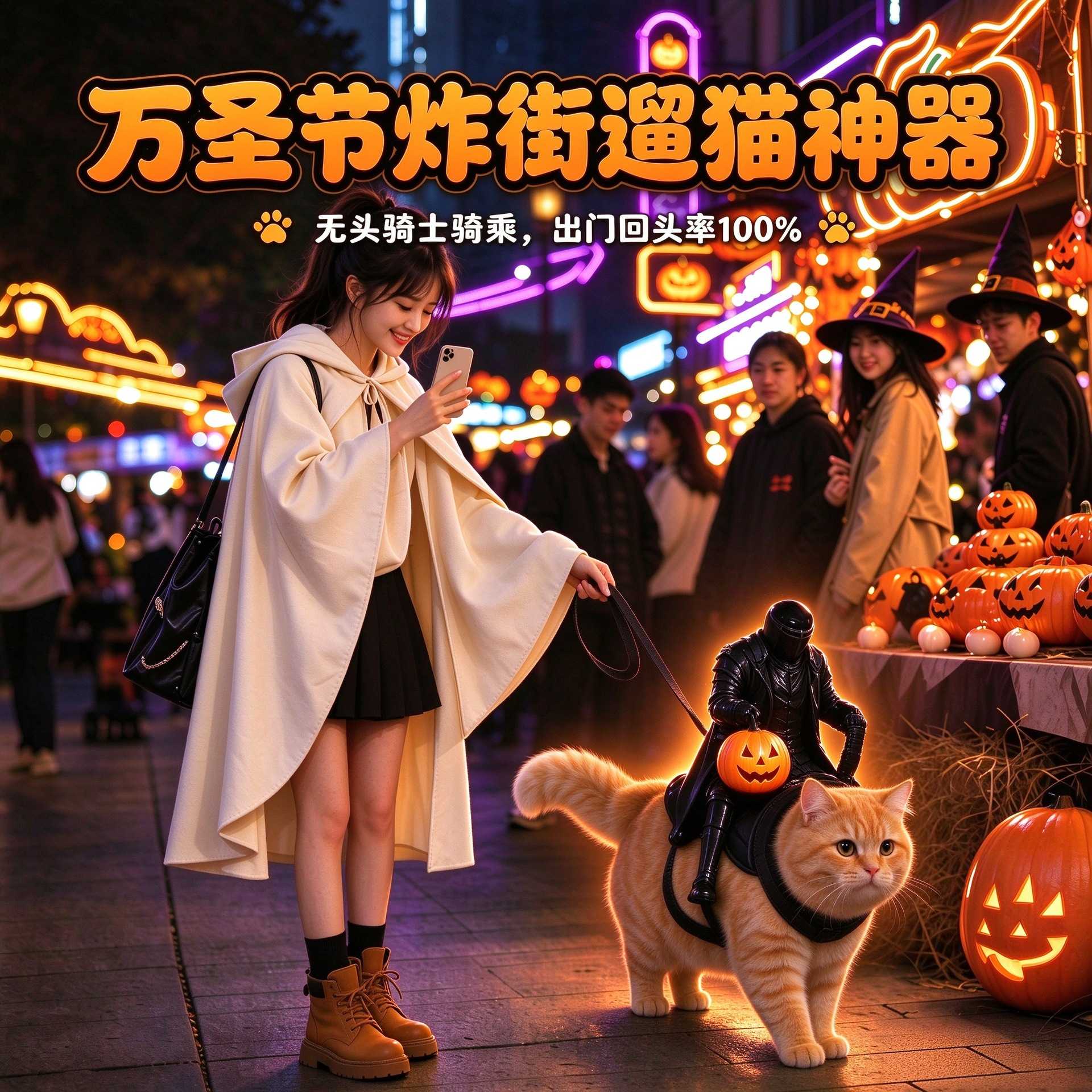万圣节星凰猫咪无头骑士服南瓜灯亮款S/M小中号宠物服装潮趣装扮