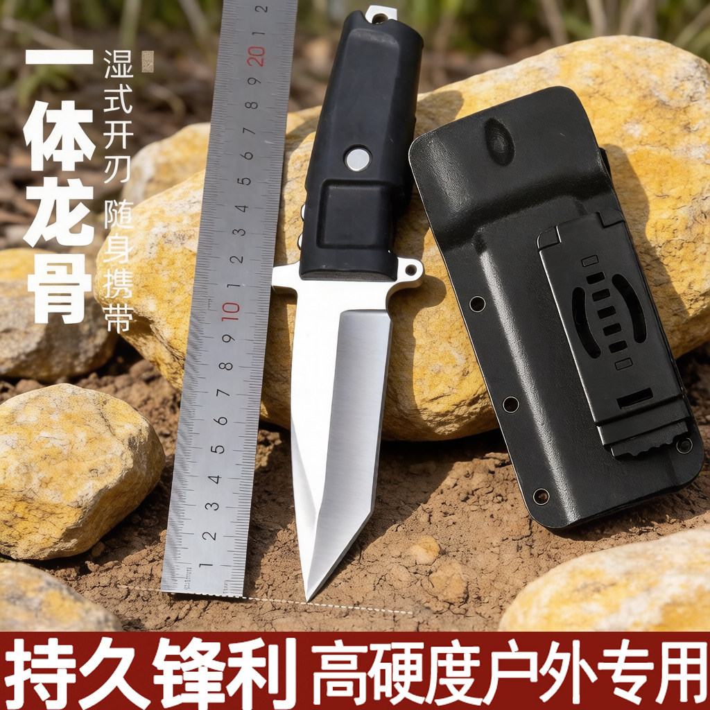 水果刀户外野营刀具高硬度一体钢锋利直刀便携多功能登山配刀鞘刀