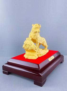 绒沙金老虎摆件招财生肖虎客厅办公室装饰工艺品公司年会虎年礼品