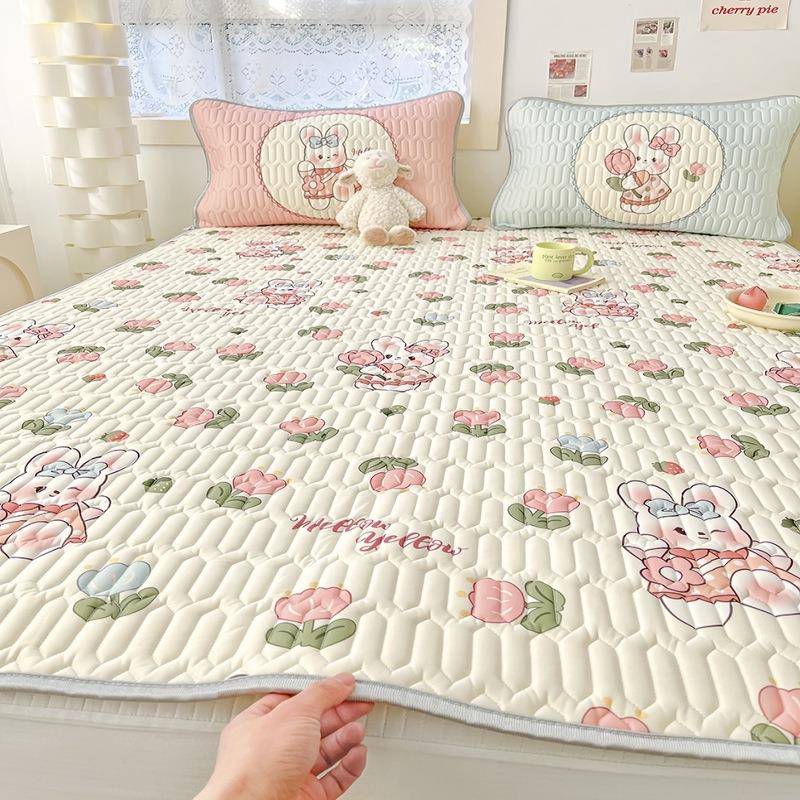 夏季A类卡通小清新数码凉感丝大版乳胶凉席床单款冰丝席子三件套