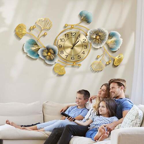 Babyieia Large Wall Clock 37 Inch Creative Metal Ginkgo Leaf