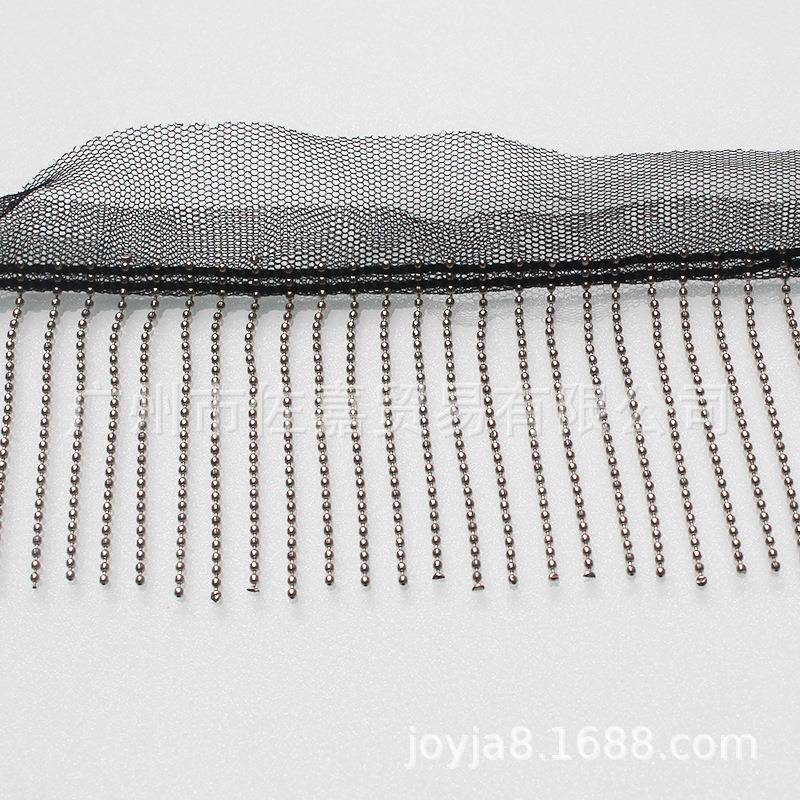 H414 网纱流苏条码金属珠链条花边织带DIY服装配饰吊6cm珠链