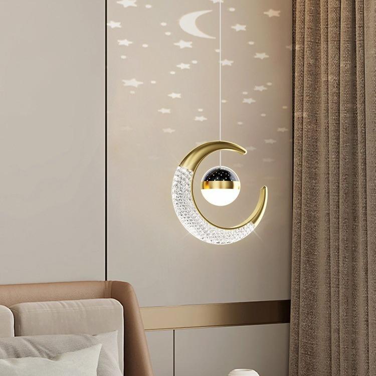 卧室床头小吊灯简约现代轻奢月亮吊灯星空顶创意卡通儿童房小吊灯