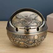 烟灰缸家用客厅创意个性 潮流办公室复古轻奢防飞灰烟味带盖摆件大