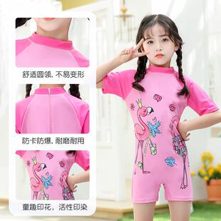 小女孩游泳衣跨境定制 防晒泳装 女童连体泳衣新款 洋气儿童短袖