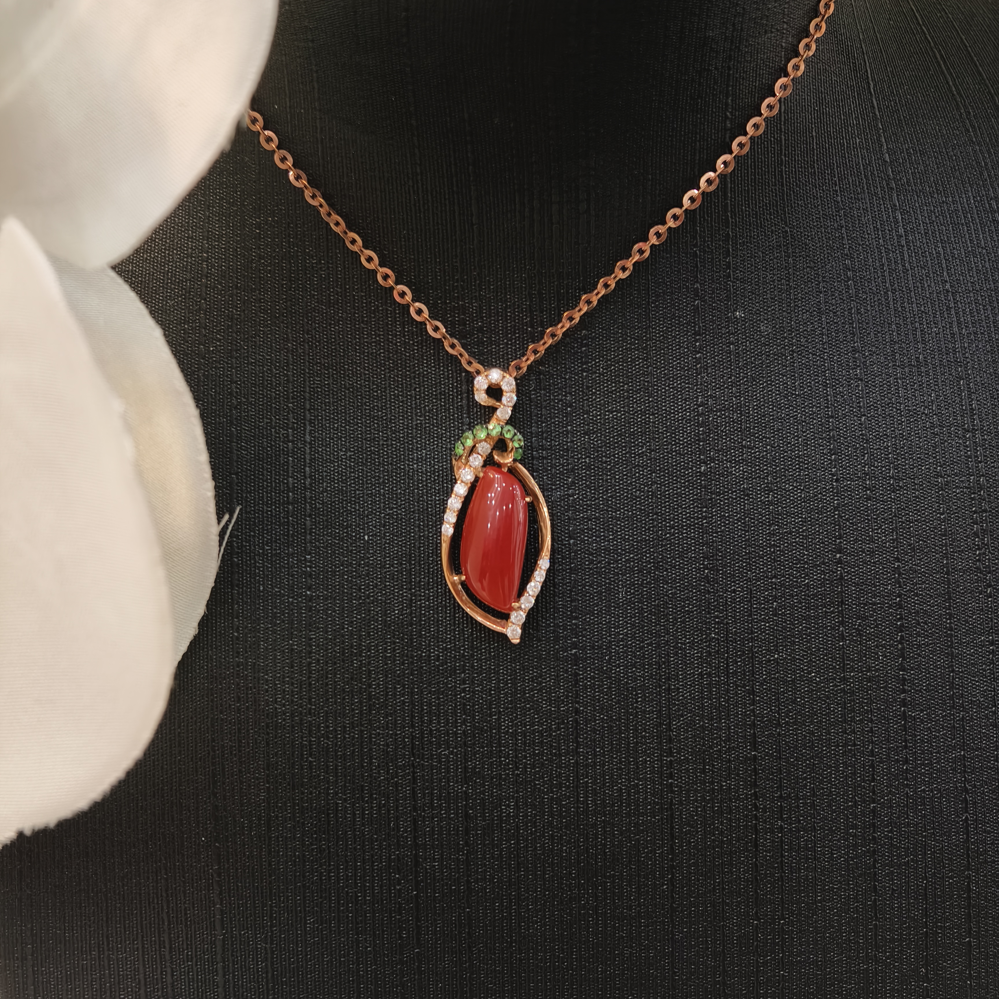 润石珠宝18k金珊瑚吊坠1600019558