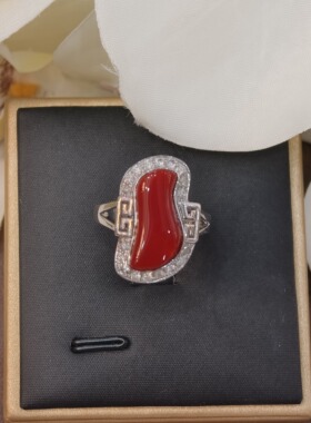 润石珠宝18K金珊瑚戒指16#   JZ001302