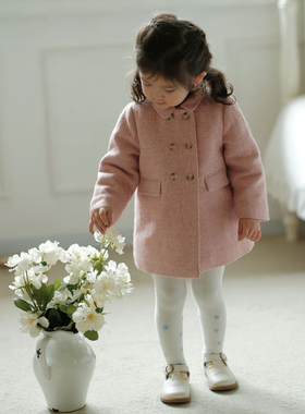 three sailors女童呢子羊毛大衣夹棉加厚外套双排扣冬防风外出服