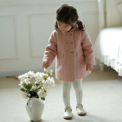 three sailors女童呢子羊毛大衣夹棉加厚外套双排扣冬防风外出服