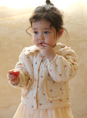 three sailors女宝印花棉袄手工花朵衣领可爱公主外套棉服外出冬