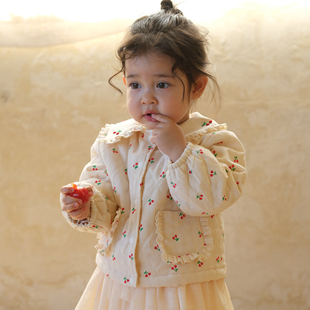 three sailors女宝印花棉袄手工花朵衣领可爱公主外套棉服外出冬
