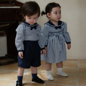 秋季 three 短裤 两件套套装 sailors男童学院风经典 条纹海军风衬衣