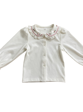 three sailors女宝手工刺绣娃娃领针织打底上衣柔软A类可爱婴儿衣