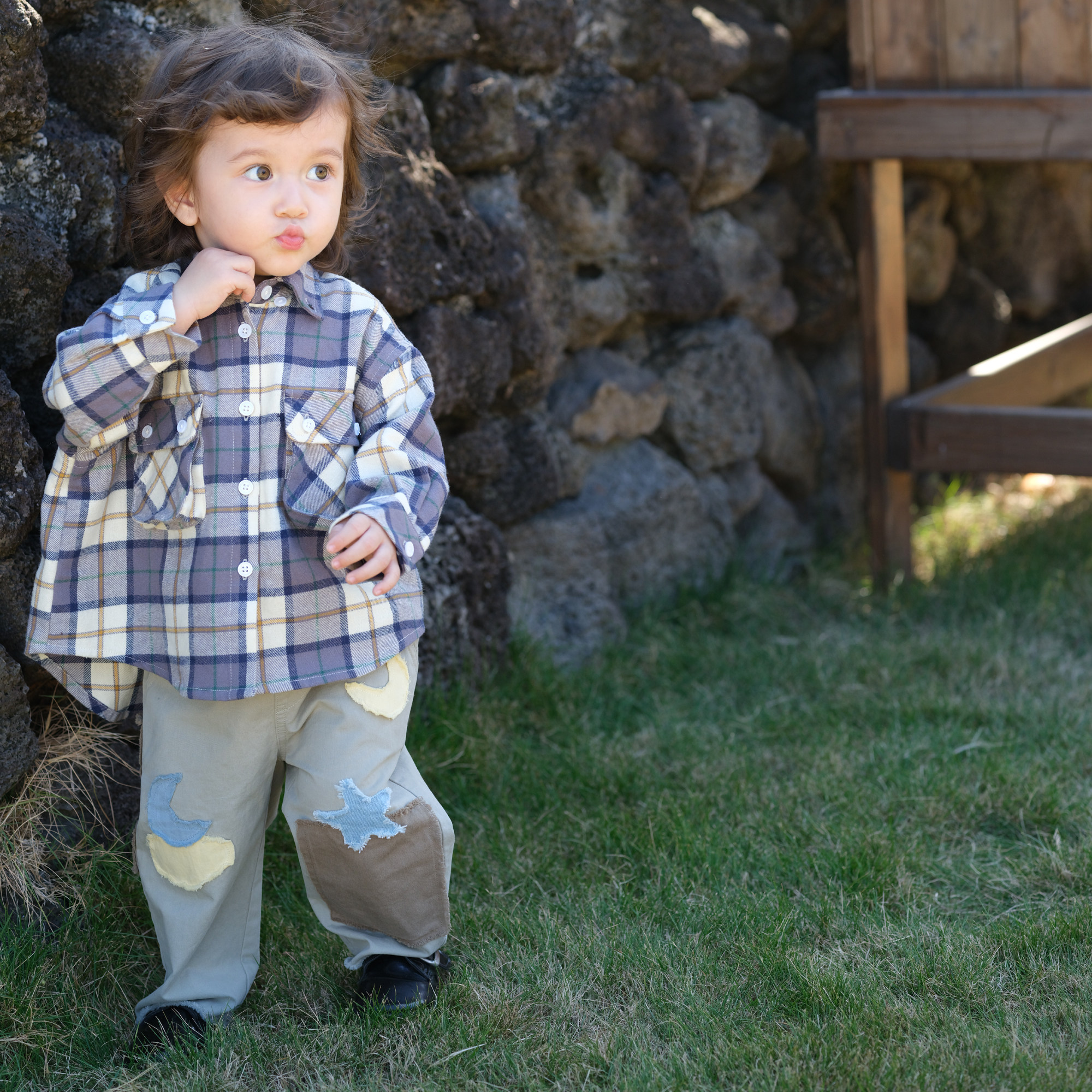 three sailors男童英伦格子长袖衬衣休闲宽松帅气工装衬衫春夏款