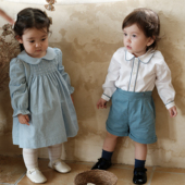 sailors男童周岁礼服纯棉长袖 衬衣 短裤 three 英伦帅气两件套装 秋