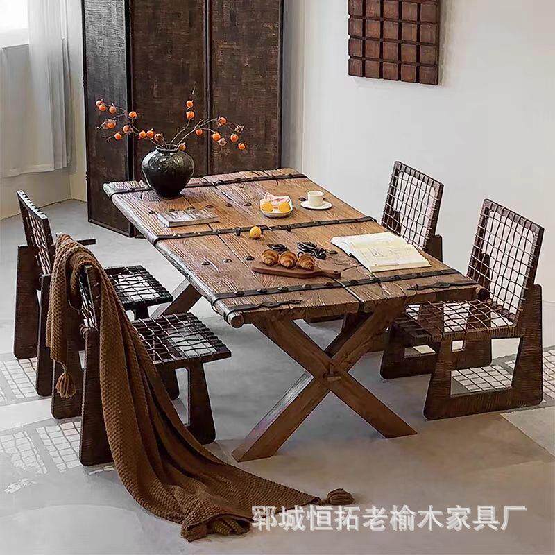 老榆木门板桌茶台旧门板实木复古茶几