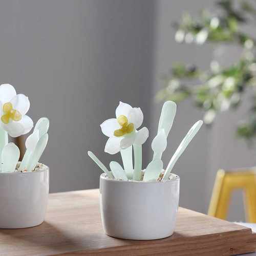 淄博琉璃花盆栽工艺品摆件玻璃制品水仙手工植物仿真假花桌面装饰