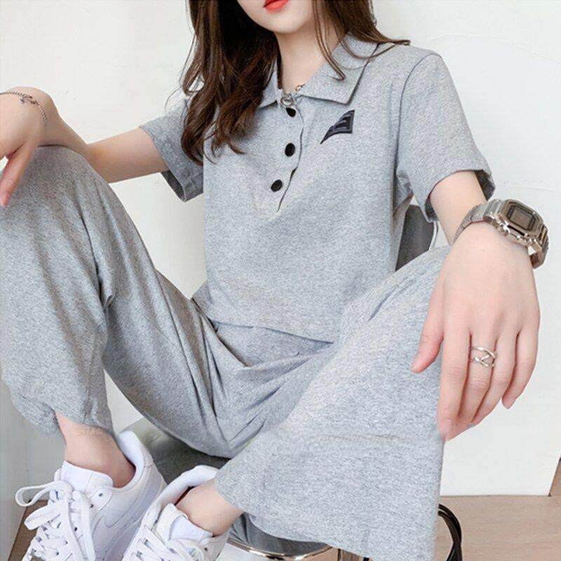 套装女2026夏季新款网红同款直播洋气运动短款上衣+阔腿裤两件套
