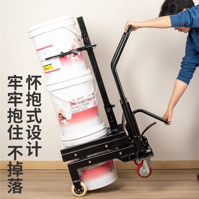 液压式新款塑料桶叉车机械 塑料桶周转箱搬运车脚踏手动叉车搬运