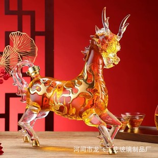 销售生肖动物泡酒瓶套装 高硼硅玻璃工艺酒瓶醒酒器空心龙马泡酒瓶