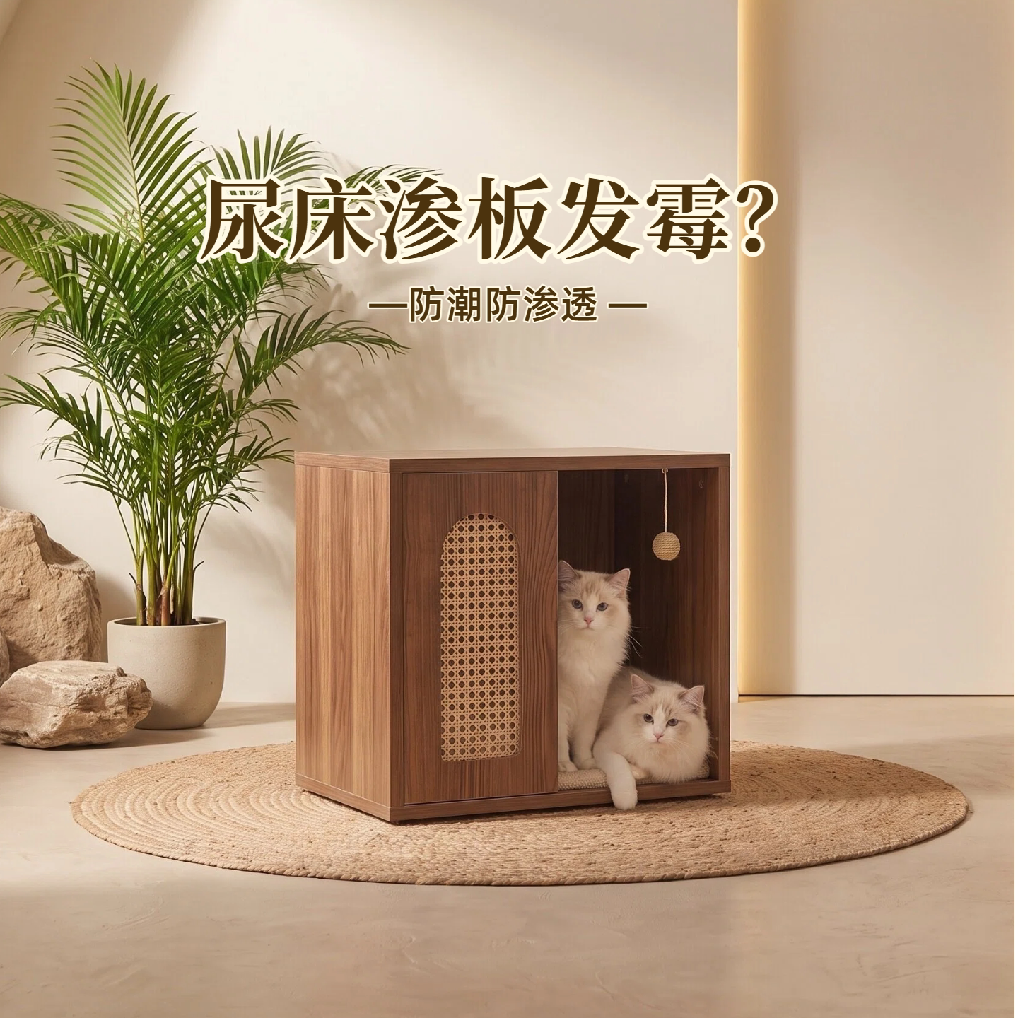 方正胡桃色实木宠物屋猫狗通用夏季猫窝小狗屋床头柜猫窝半封闭式