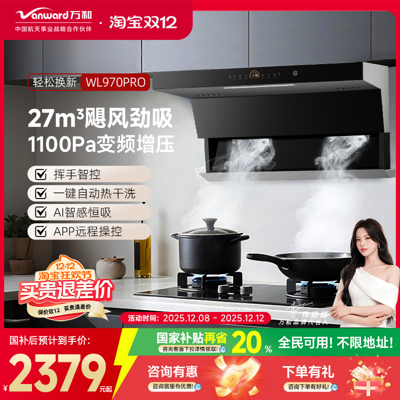 万和油烟机家用厨房顶侧双吸