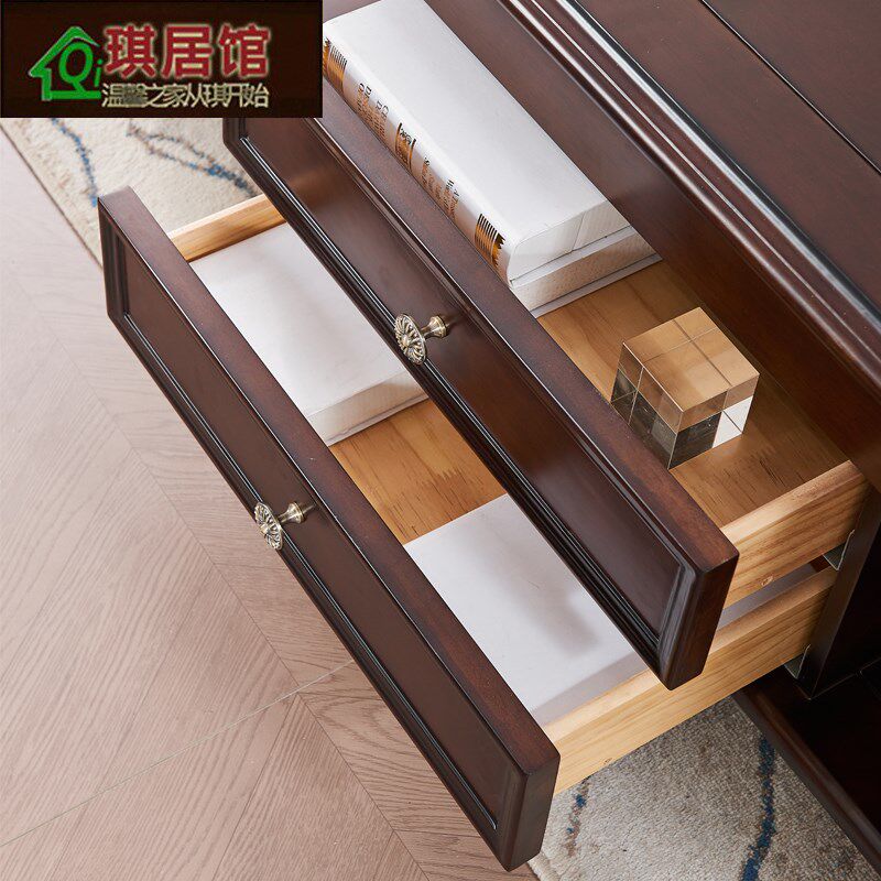 美式实木茶几复古客厅桌子双面抽屉储物家具茶几电视柜边几组合
