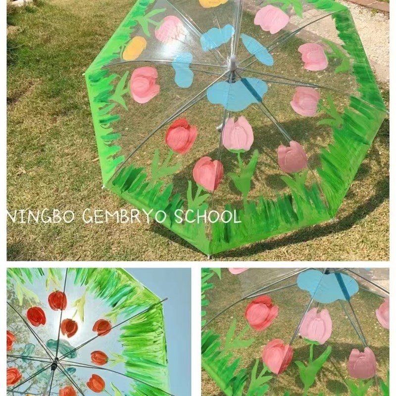 幼儿园美术空白手绘透明伞儿童伞绘画diy透明雨伞画画手工涂鸦色
