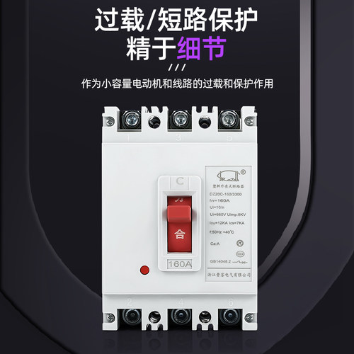空气开关DZ20Y-100A/3300 160 225 400A 630 DZ20C-250塑壳断路器