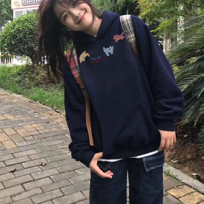 加绒加厚连帽卫衣女2025秋冬新款纯棉银狐绒宽松美式潮牌帽衫外套