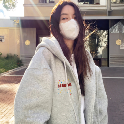 白灰色连帽卫衣外套女2025秋冬新款加绒加厚美式宽松拉链开衫上衣