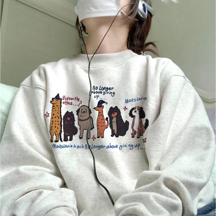 灰色圆领卫衣女2025新款秋冬季加绒加厚宽松美式慵懒chic无帽上衣