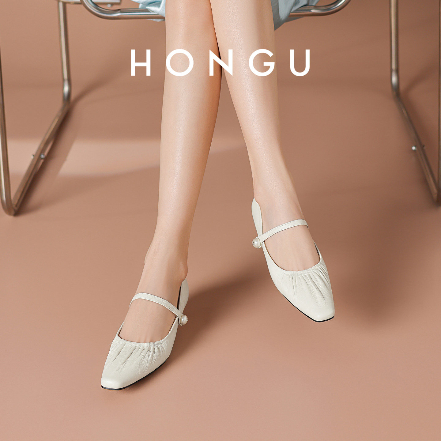 HONGU轻熟风尖头玛丽珍鞋女一字带方头单鞋不累脚夏季浅口女士