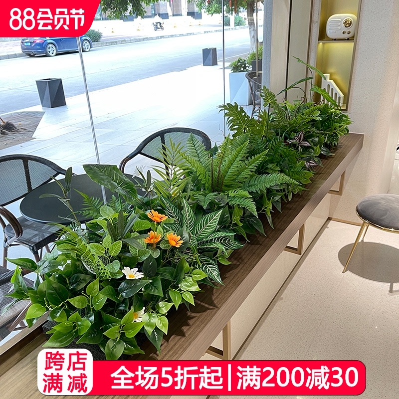 仿真绿植绿萝波斯叶花槽花箱栅栏定制花艺酒店Q商场店铺植物墙装