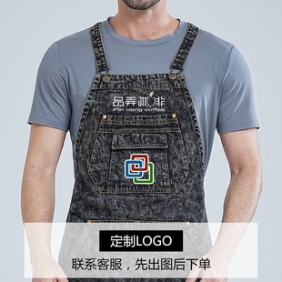 时尚 女士牛仔围裙高级全棉2025新款 背带园艺工作服男定制Ylogo印