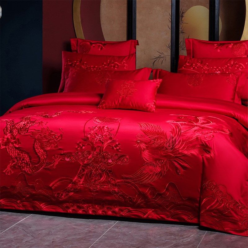 中式龙凤结婚四件套大红色刺绣被套婚房R喜被婚庆床上用品,床上用品,婚庆床品套件,淘宝优惠券,粉丝福利购,淘宝优惠卷