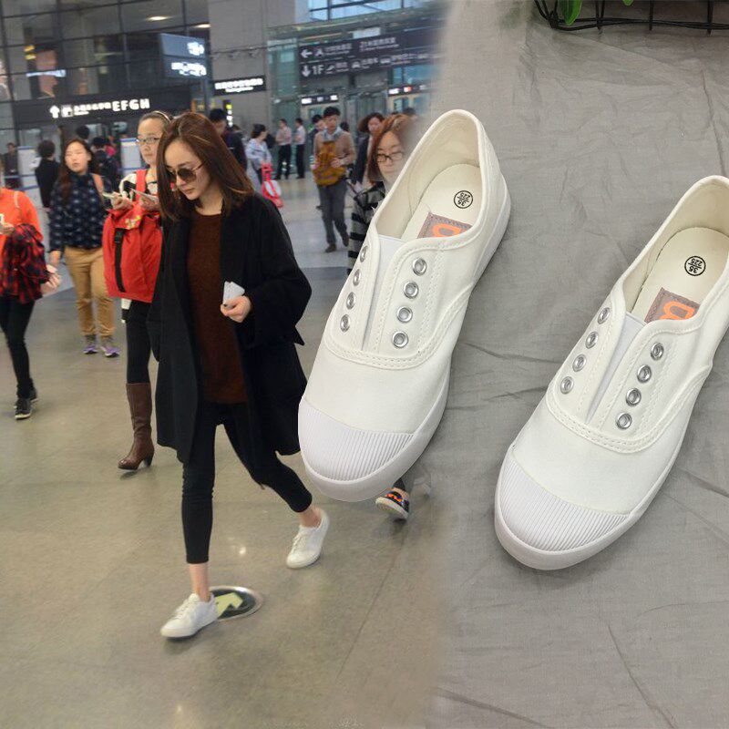一脚蹬帆布鞋女白色2025夏y季新款薄款平底百搭板鞋懒人乐福小白