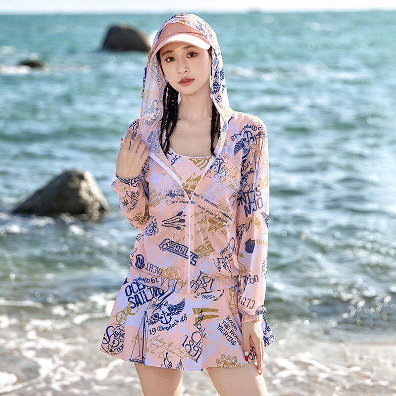 2024新款g游泳衣女分体式三件套遮肚显瘦聚拢小胸韩国ins风泡温泉