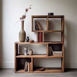 侘寂风博古架实木多宝阁民宿中式茶室茶叶置物架书架收.纳架展示
