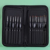 跨境15支黑色油画笔套装 水彩水粉勾线扇形笔黑色笔袋弯头尼龙画笔