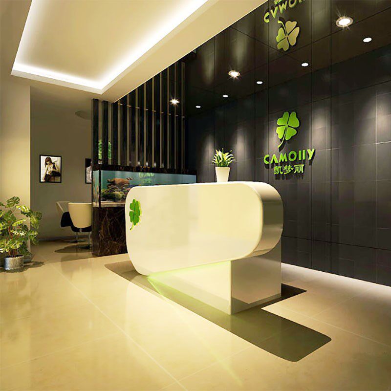 厂家定制公司接待处弧形前台商场异形收银台装修设计产品展厅展示