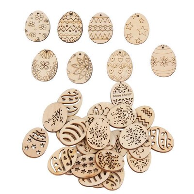 25Pcs Mini Wooden oEgg Confetti Hollowed Easter Hanging Craf