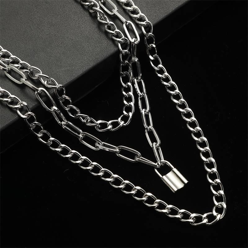 Layered Chain Necklace Neck ChainsF Lock Pendant Jewelry For