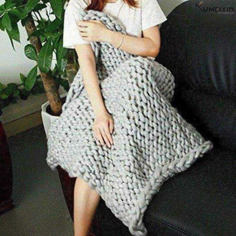 -hanadmade chunky knit blanket wool bulky knitted throw gift